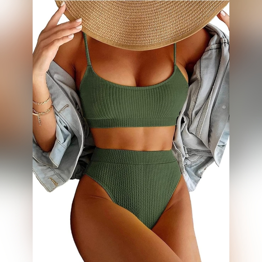 Olive Green Ribbed Bikini Set